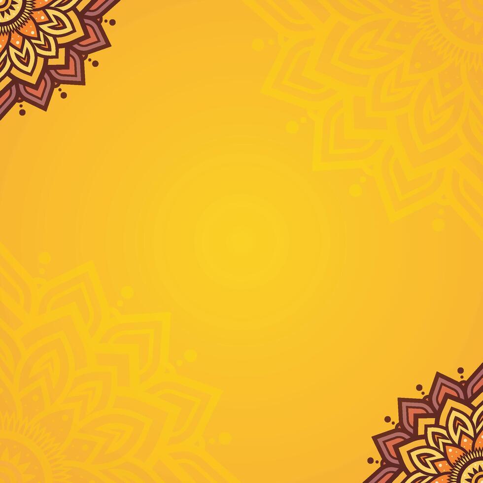 Elegant Corner Mandala Pattern in Warm Yellow and Brown Intricate Floral Designs on a Vibrant Yellow Square Background vector
