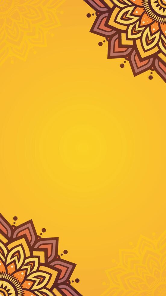 Warm Yellow Background with Floral Mandala Corners, Ornate Mandala on Bright Yellow, Vibrant Background with Elegant Patterns vector
