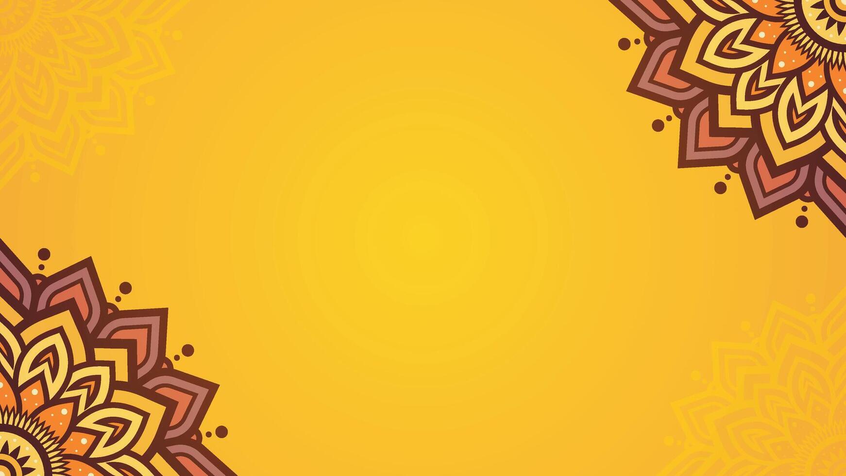 Ornamental Mandala Patterned Corners on Vibrant Yellow Gradient Background with Decorative Details vector