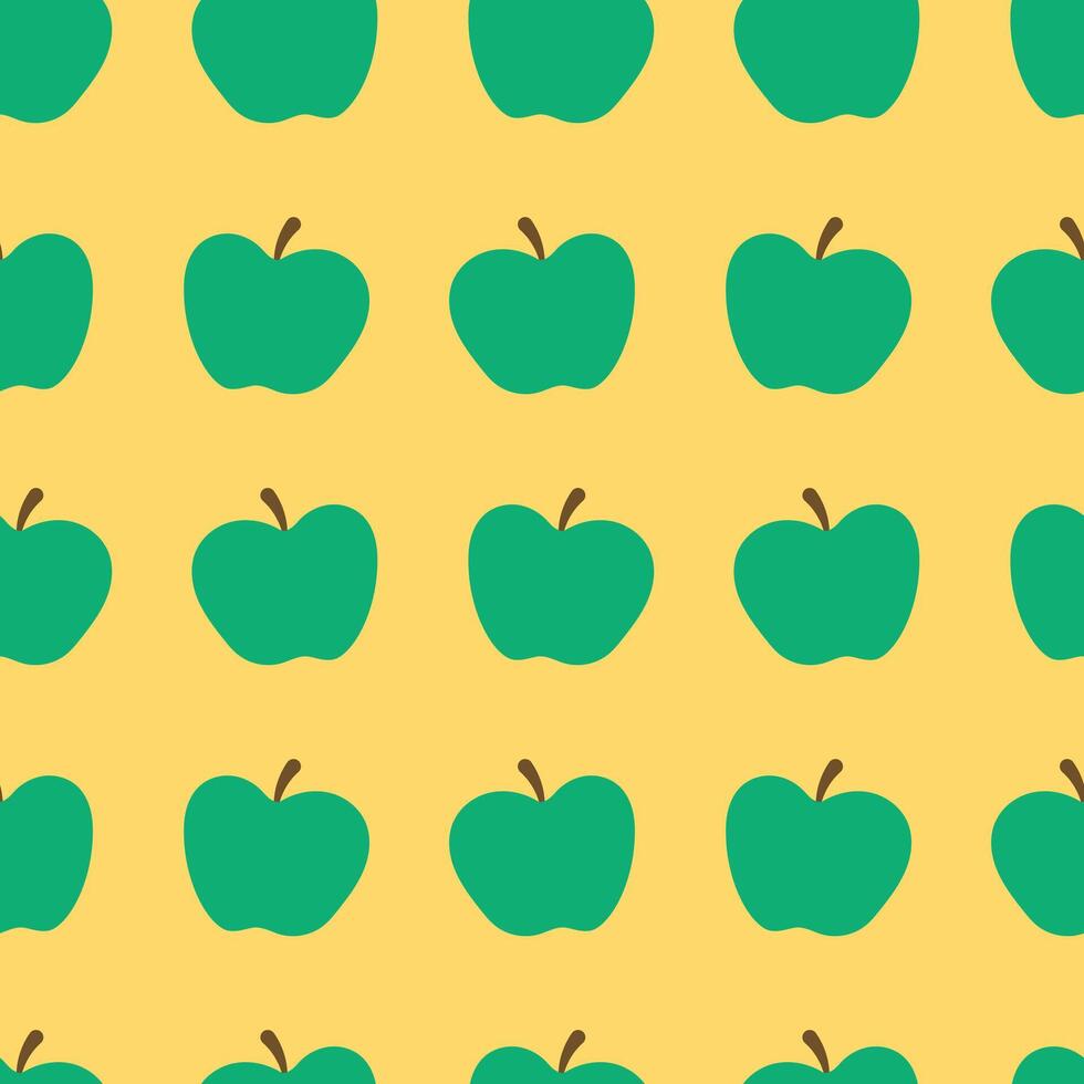 Green apple seamless pattern. Apples on a yellow background. illustration for packaging, fabric, cover, wrapping paper vector