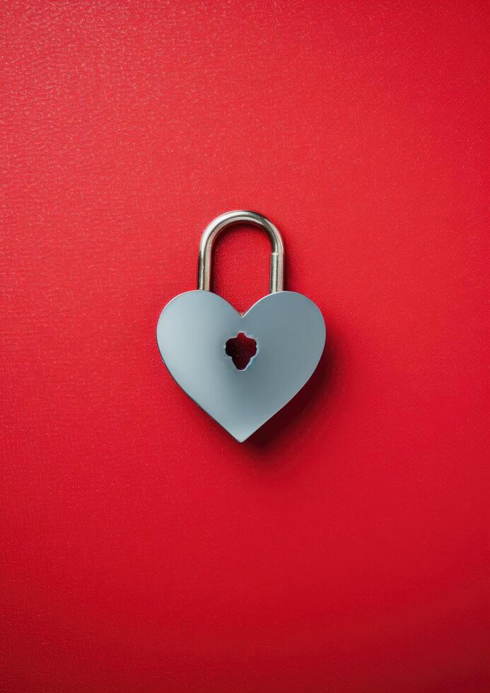 heart shaped lock on red background photo