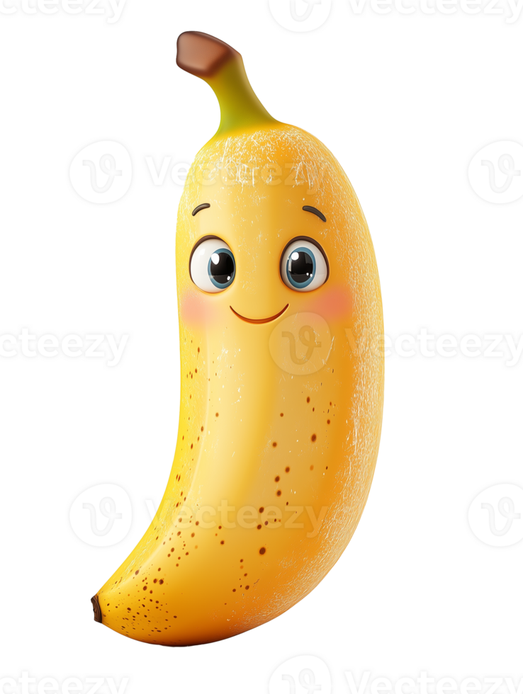 Cute 3d smiling banana shy demure blush character cartoon clipart transparent png