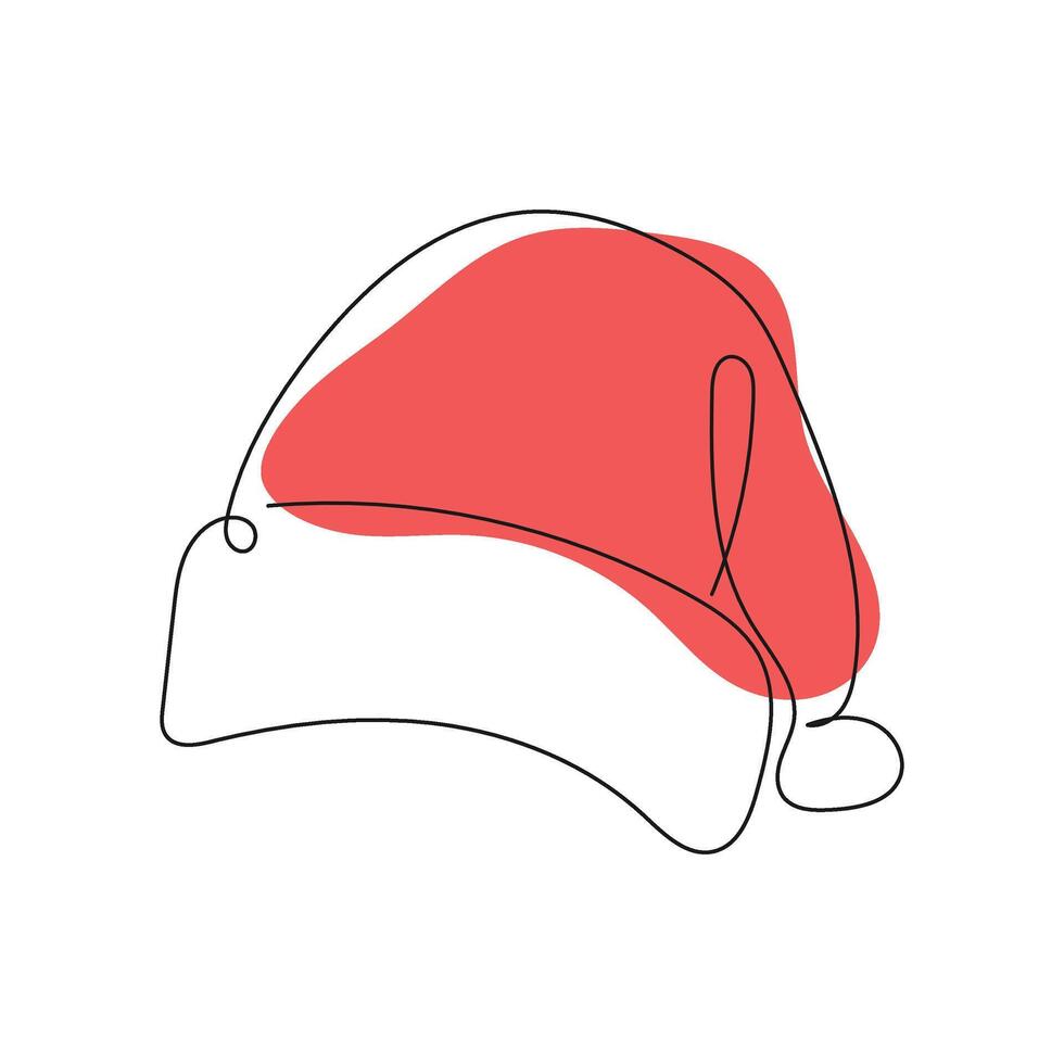 Minimalist line drawing of a Santa hat with a red accent on a white background. vector
