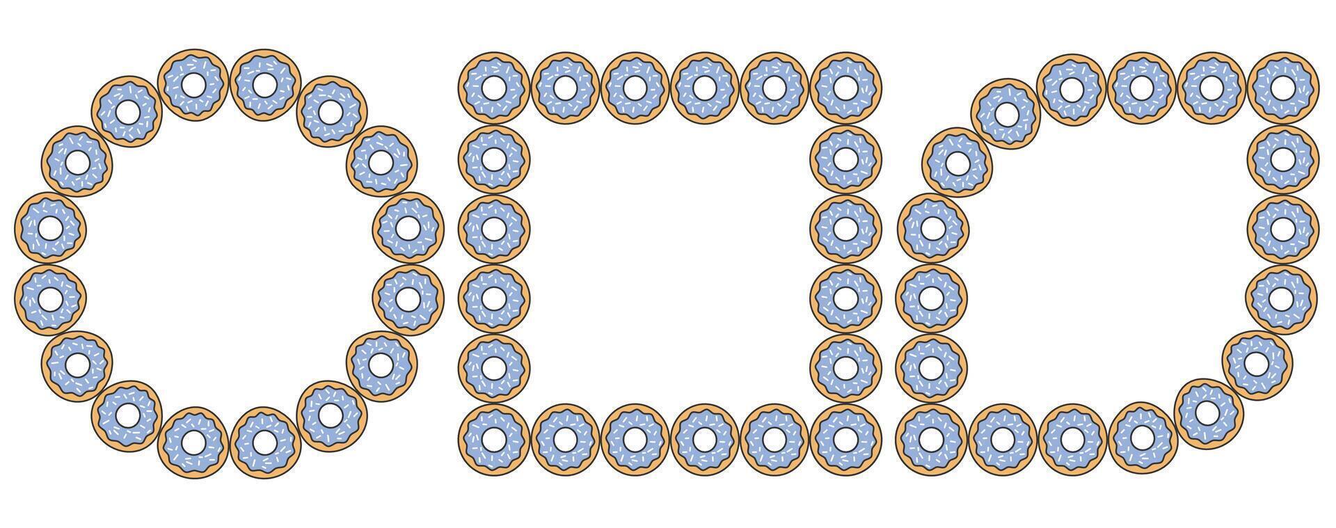 Set of donuts bakery fast food frame isolated on a white background. vector