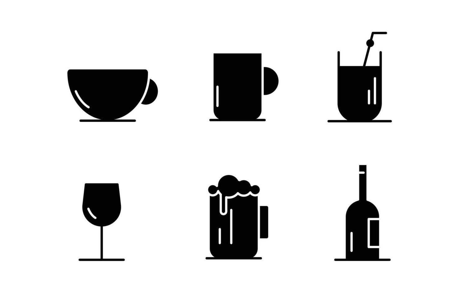 Set of drink glass black icons and elements illustration design vector