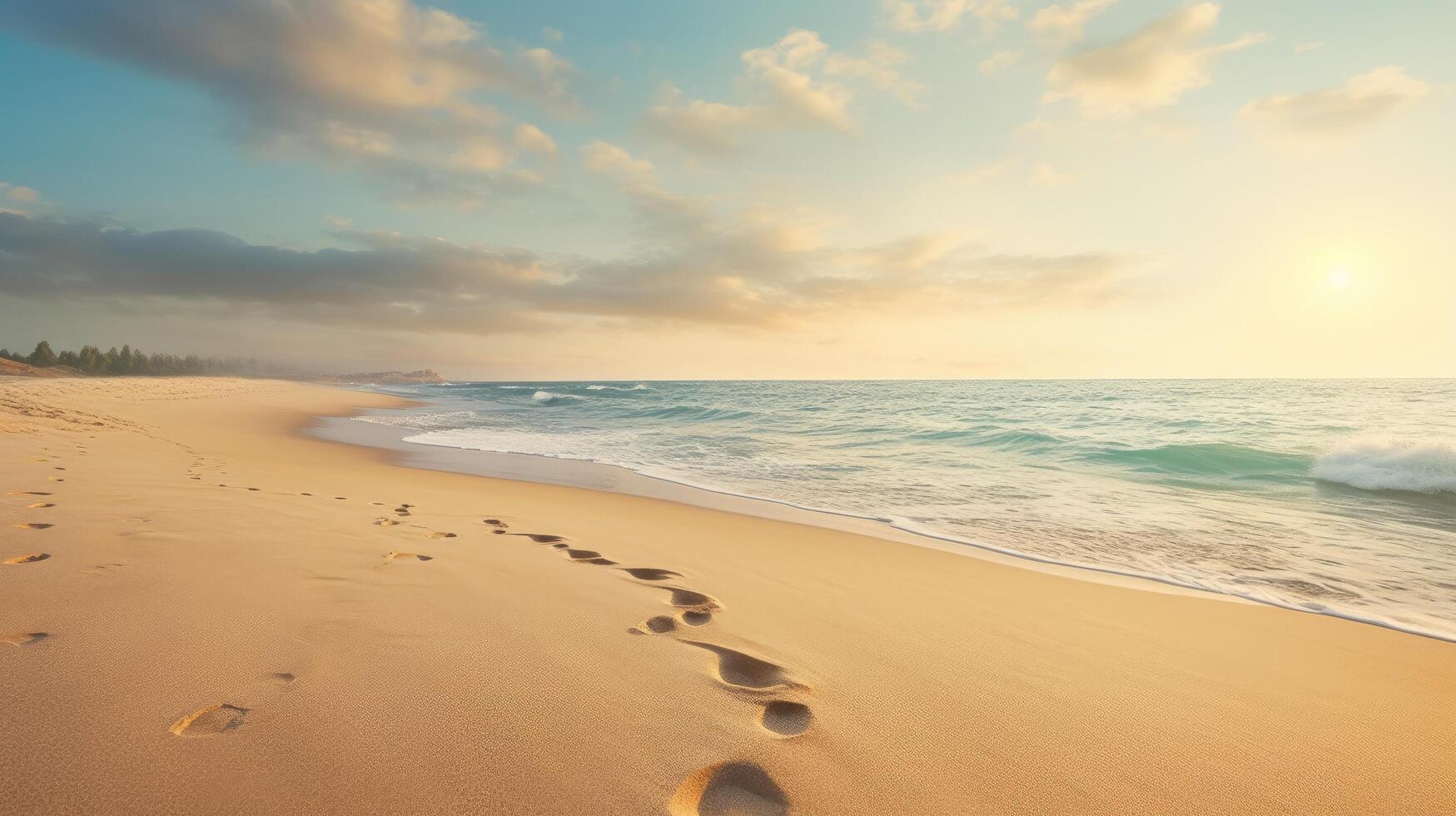 Serene beach scene with footprints in the sand photo
