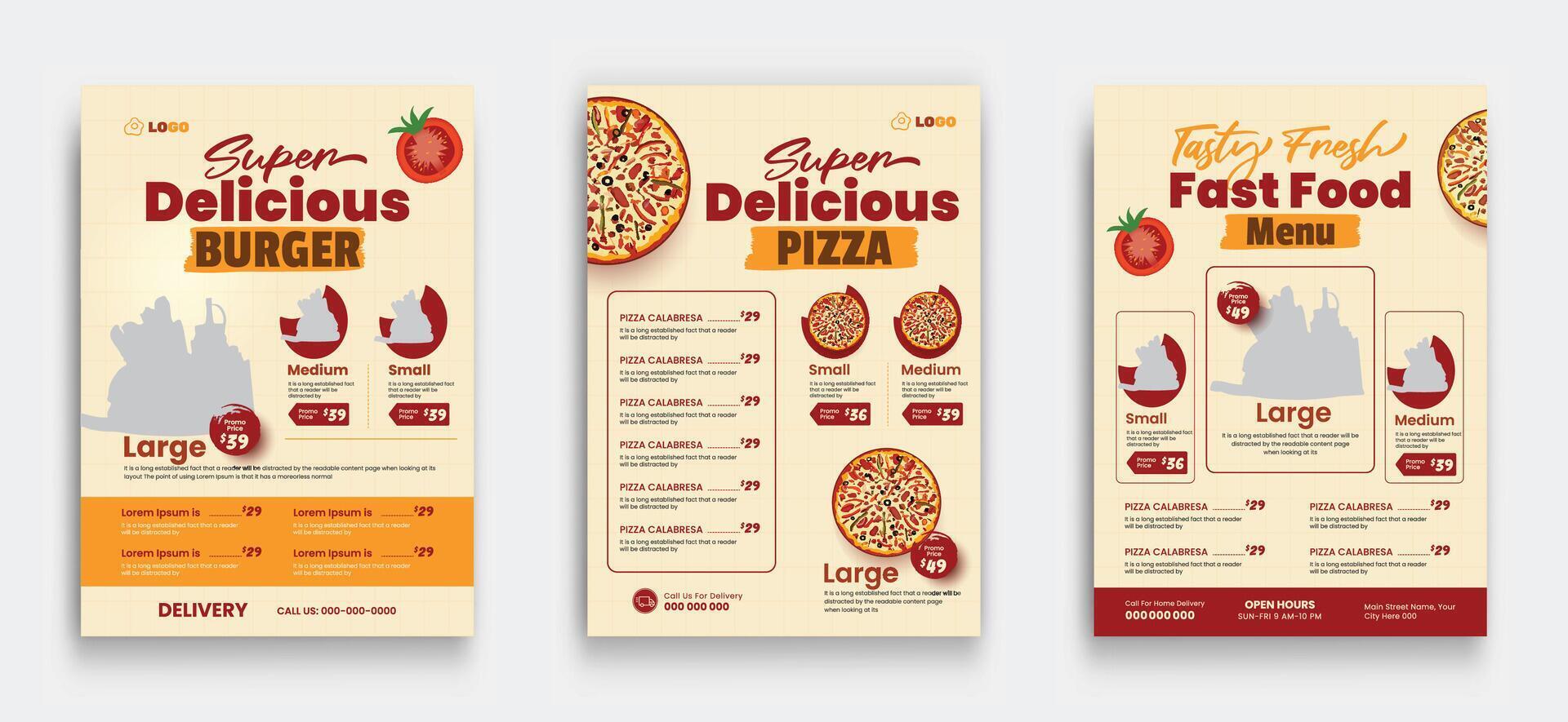 Food menu flyer design. set of food flyer brochure template design. vector