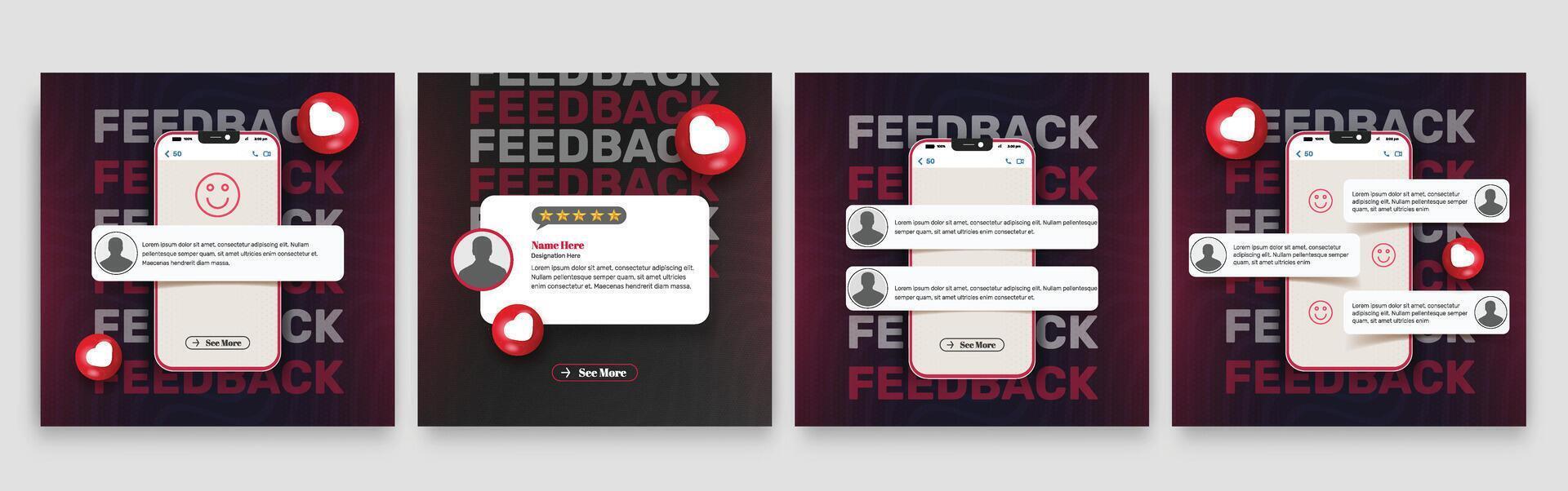 Set of Clients feedback or testimonial social media. square testimonial post template. vector