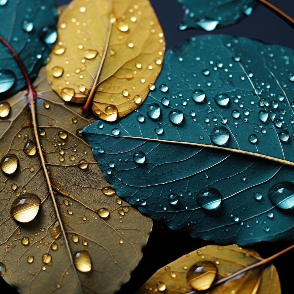 Autumn Leaves with Dew Drops photo