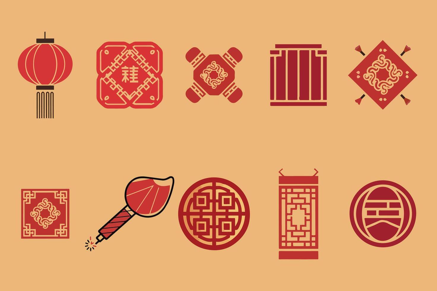 Chinese traditional ornaments frames. Asian decorative borders with lanterns, floral motifs of lotus flower and cherry blossoms. China themed elements set. Chinese lunar new year design vector