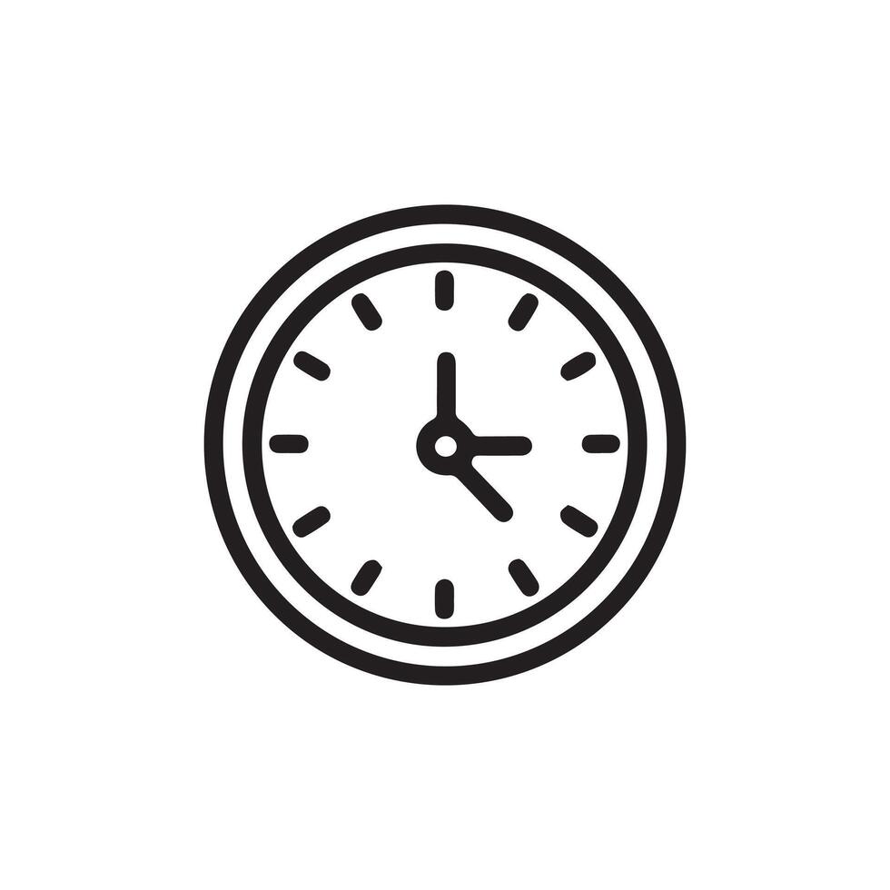 Clock icon, illustration, line icon, black and white illustration, simple design, simple concept vector