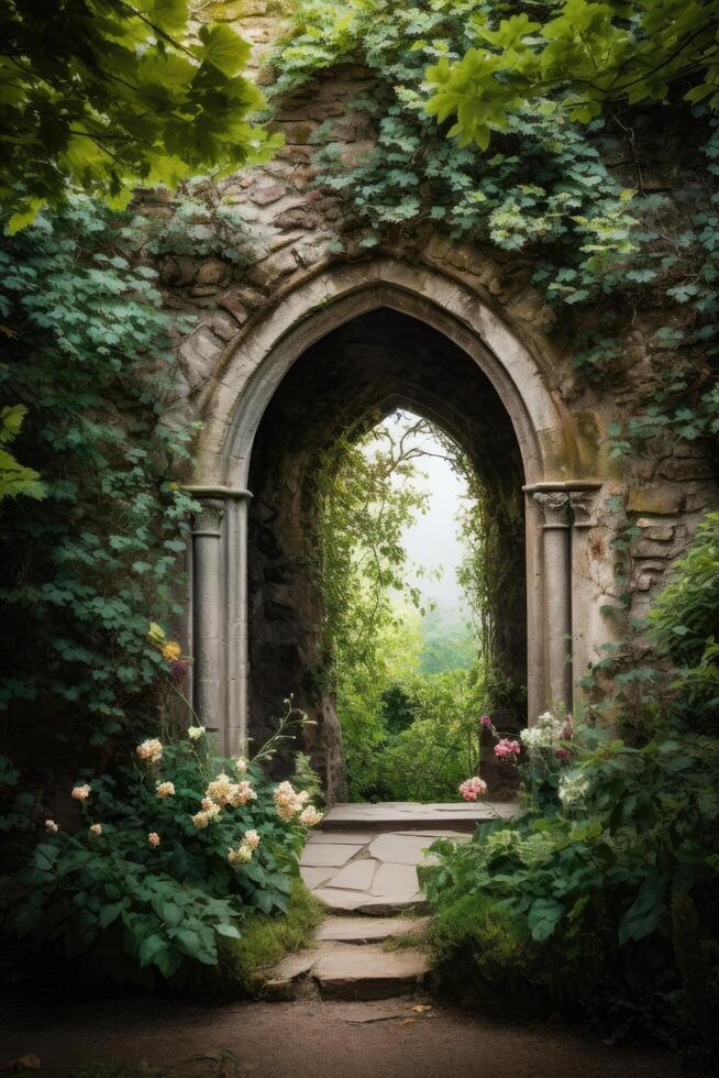 Enchanting Archway Framing Lush Garden Landscape photo
