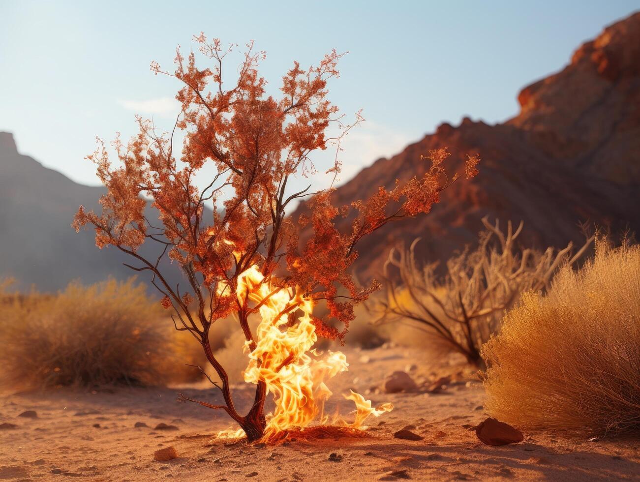 Fiery Desert Landscape with Burning Bush photo