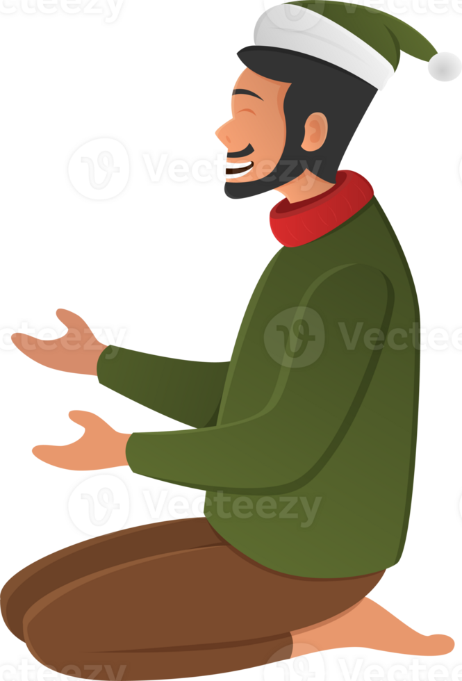 A father character, a man, is wearing a winter outfit and is happily celebrating Christmas. png