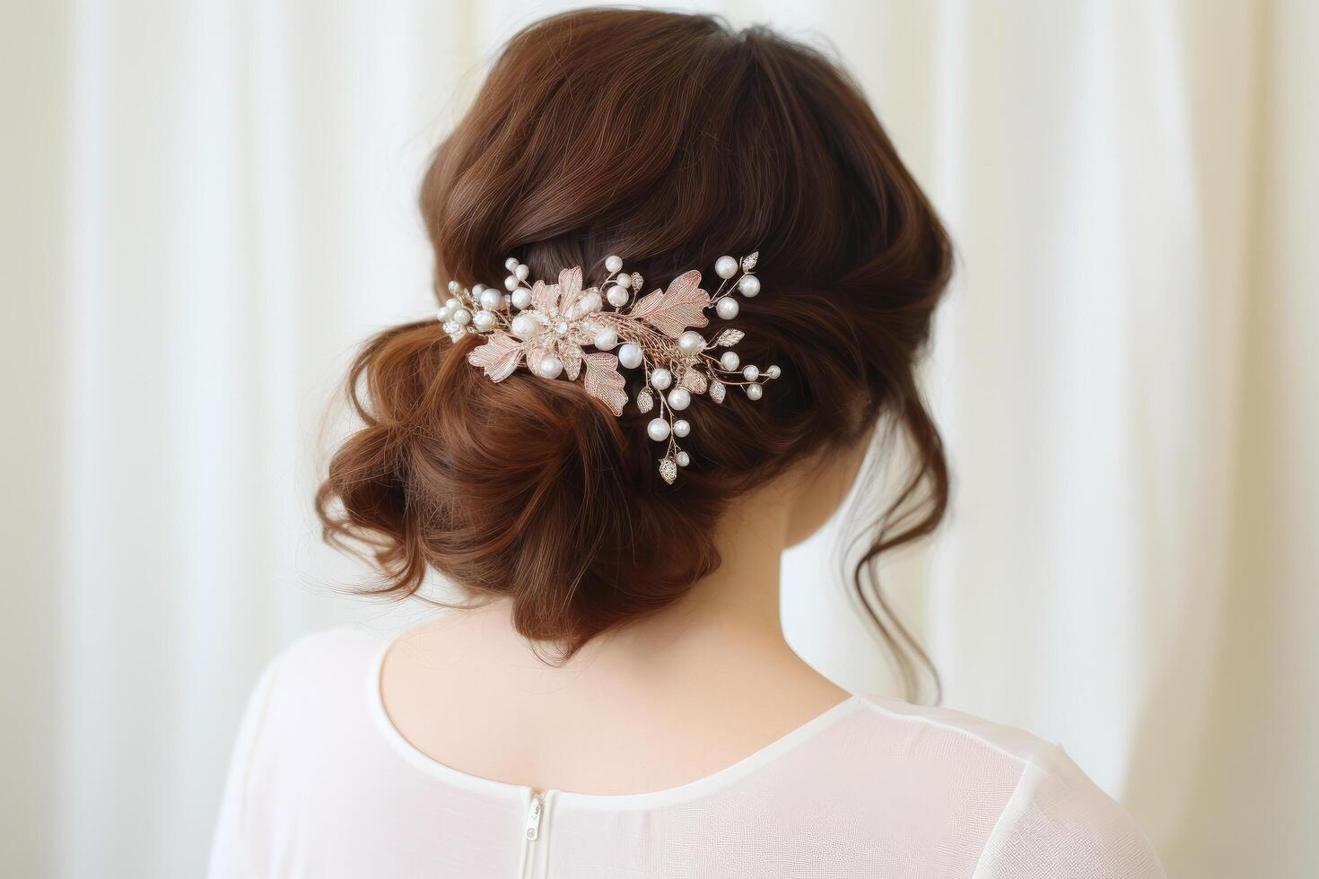 Elegant bridal hairstyle with floral accessory photo