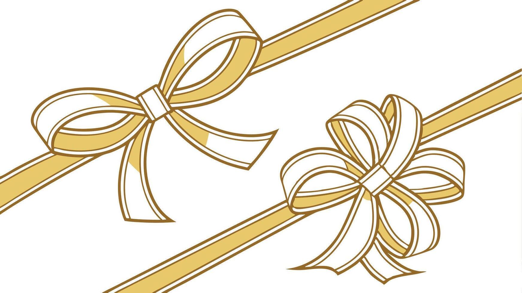 Decorative golden bows with horizontal gold ribbon isolated on transparent background vector
