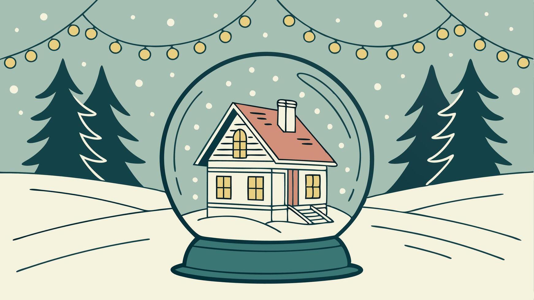 Glass snowball with house on snowy christmas background vector