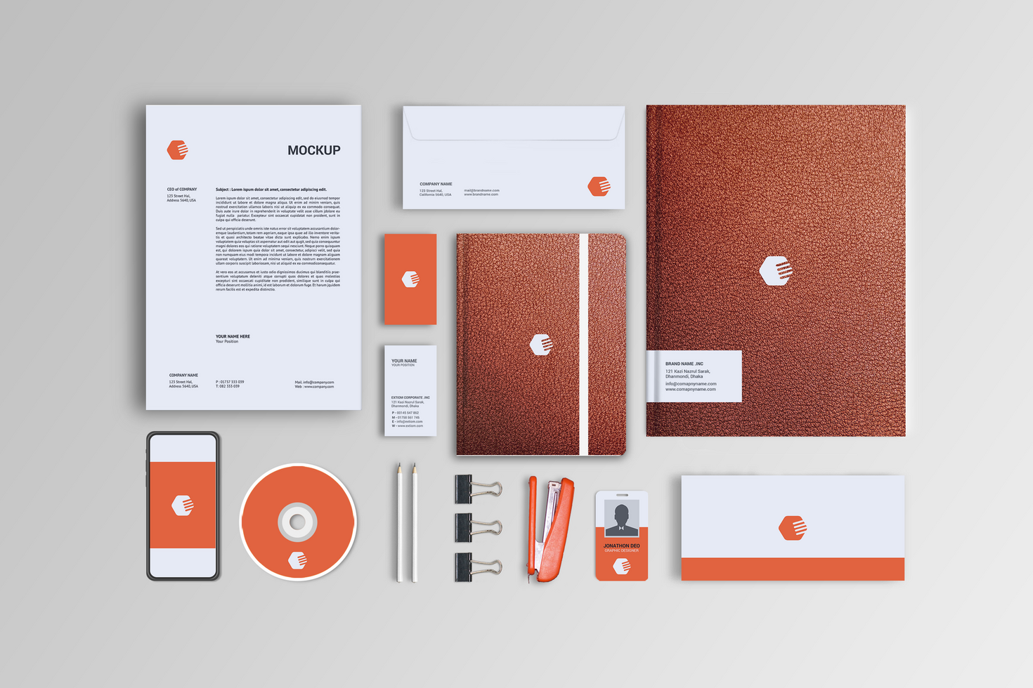 Stationary Mockup Front View Set psd