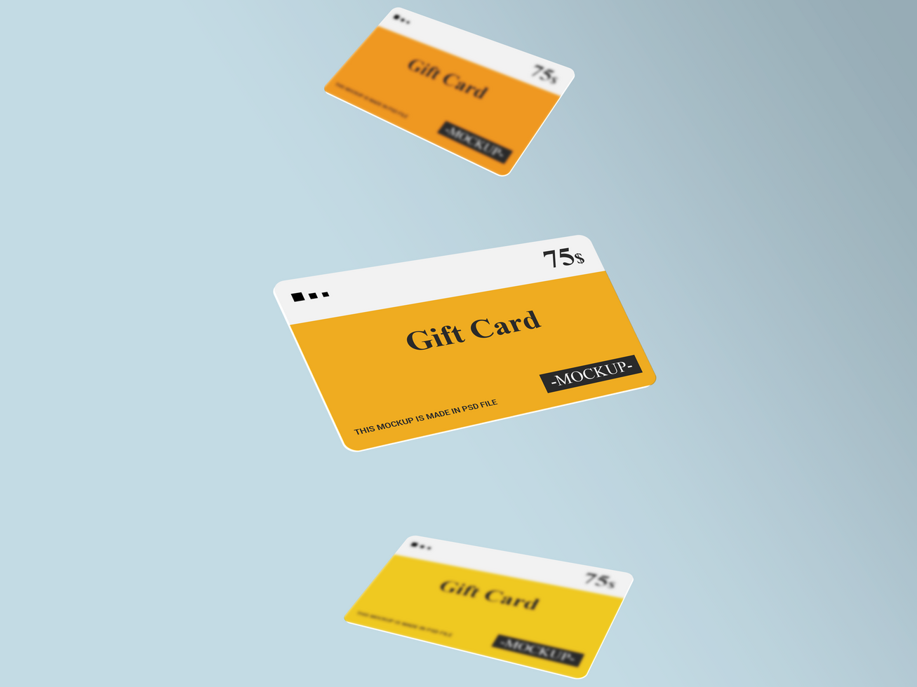 Three Flying Style Gift Card, Discount card, 3d Mockup psd