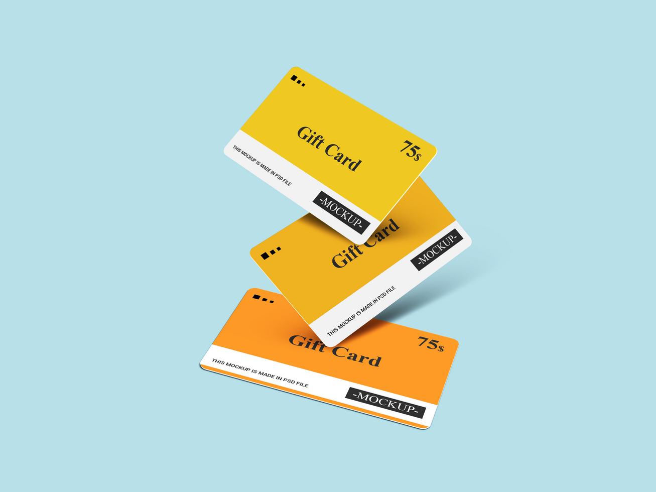 Three Flying and color gift card mockup psd