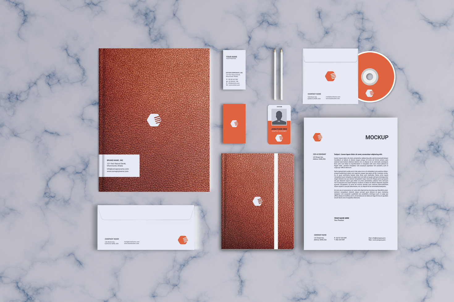 Stationary Mockup With Background Front View psd