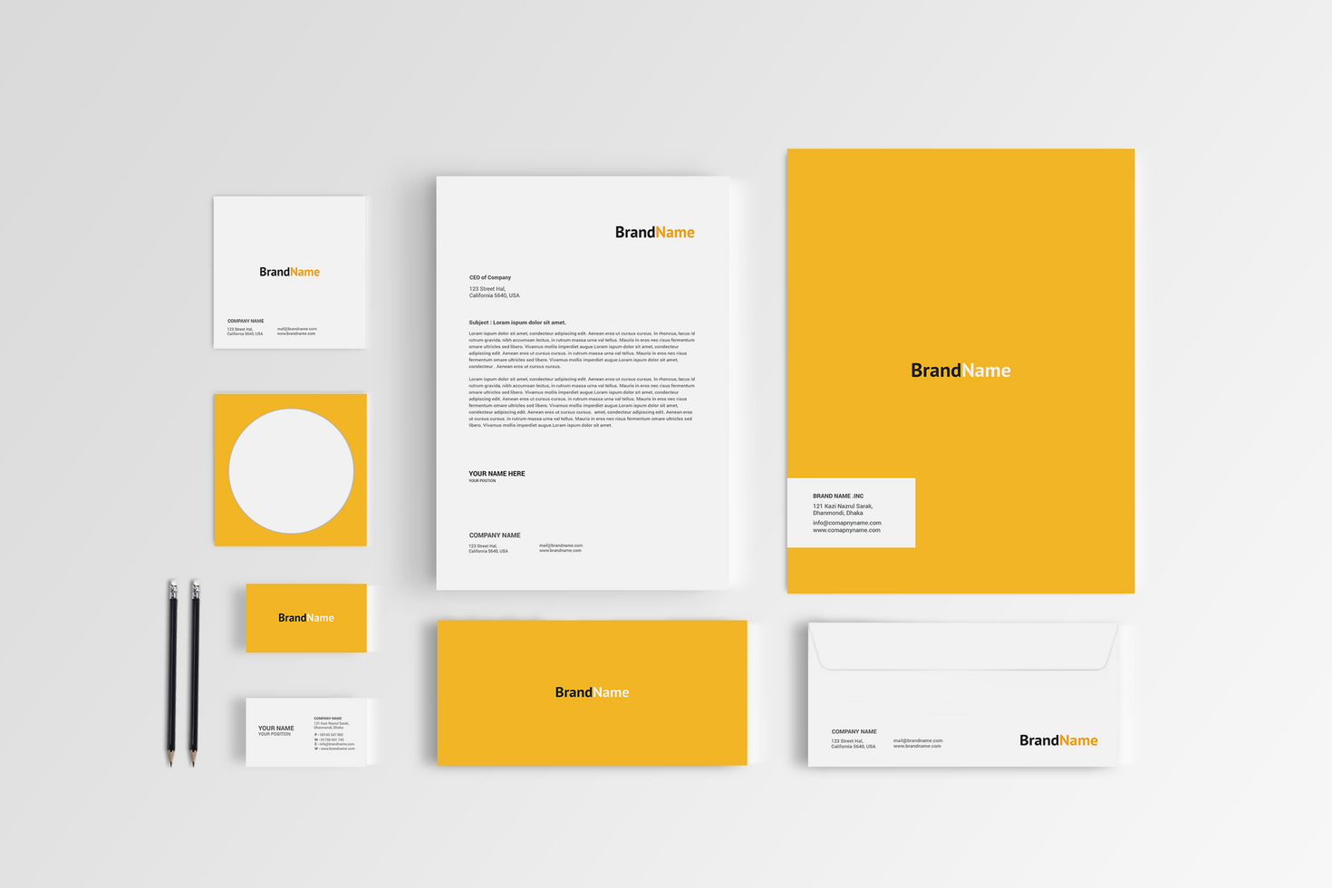 Folder, Letterhead, Card Stationary Mockup Front View psd