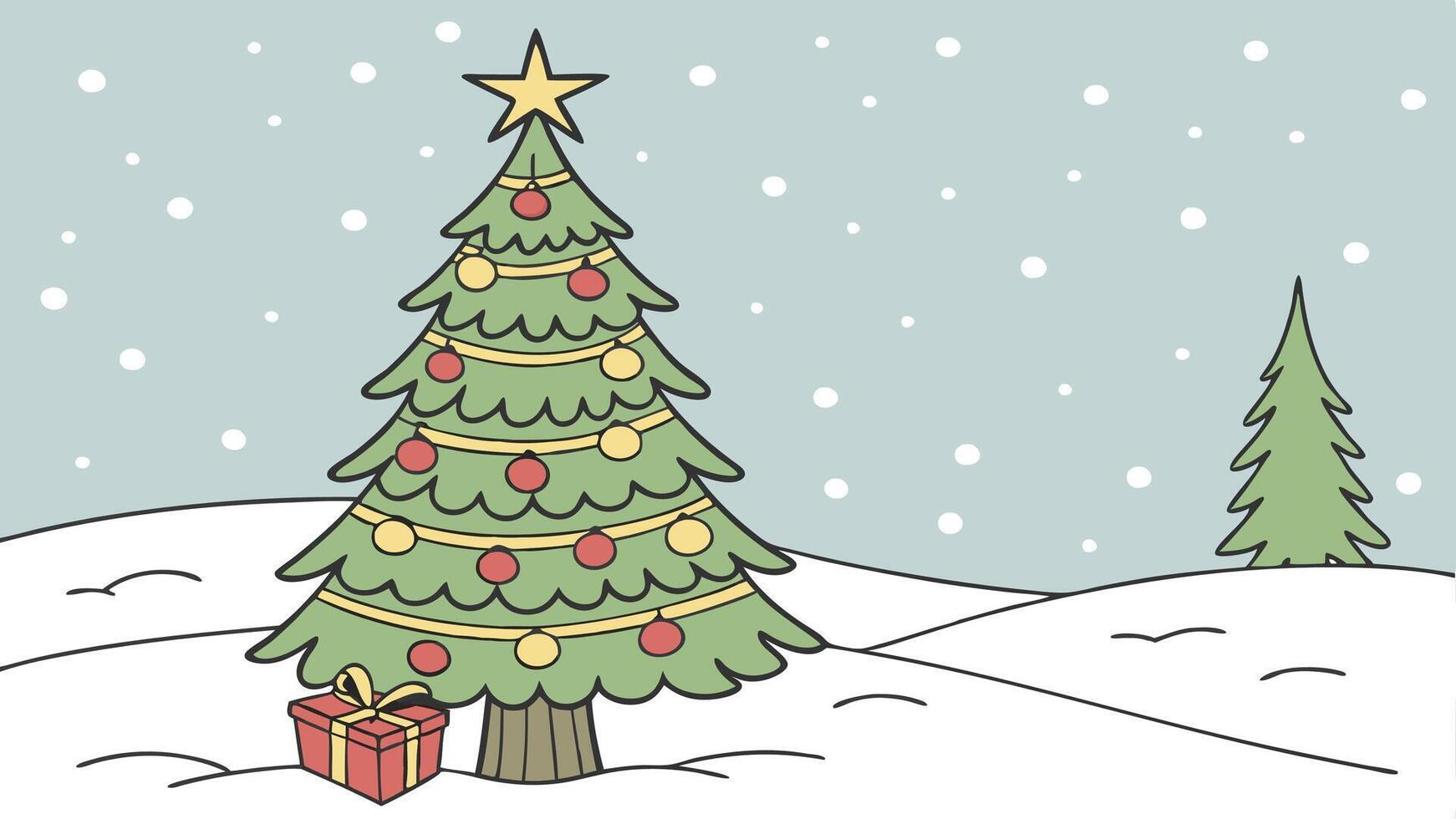 Christmas tree and snow. christmas tree with golden star. xmas . vector