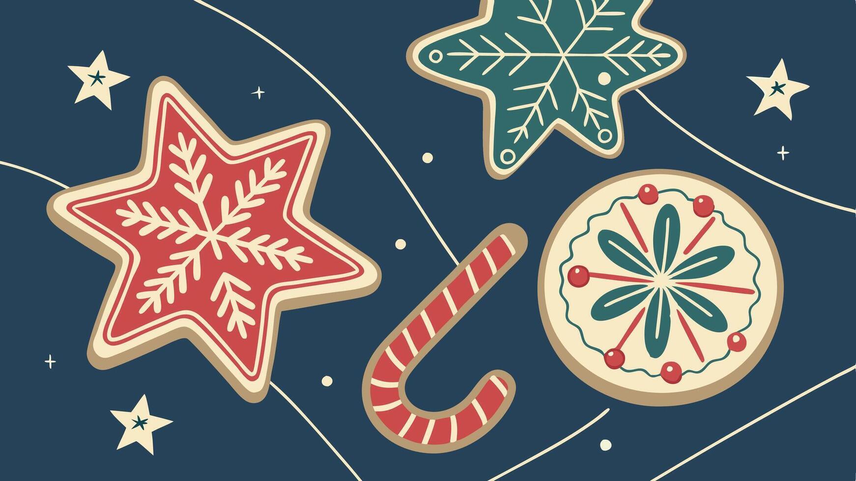 Decorated christmas cookies on a dark blue background. vector