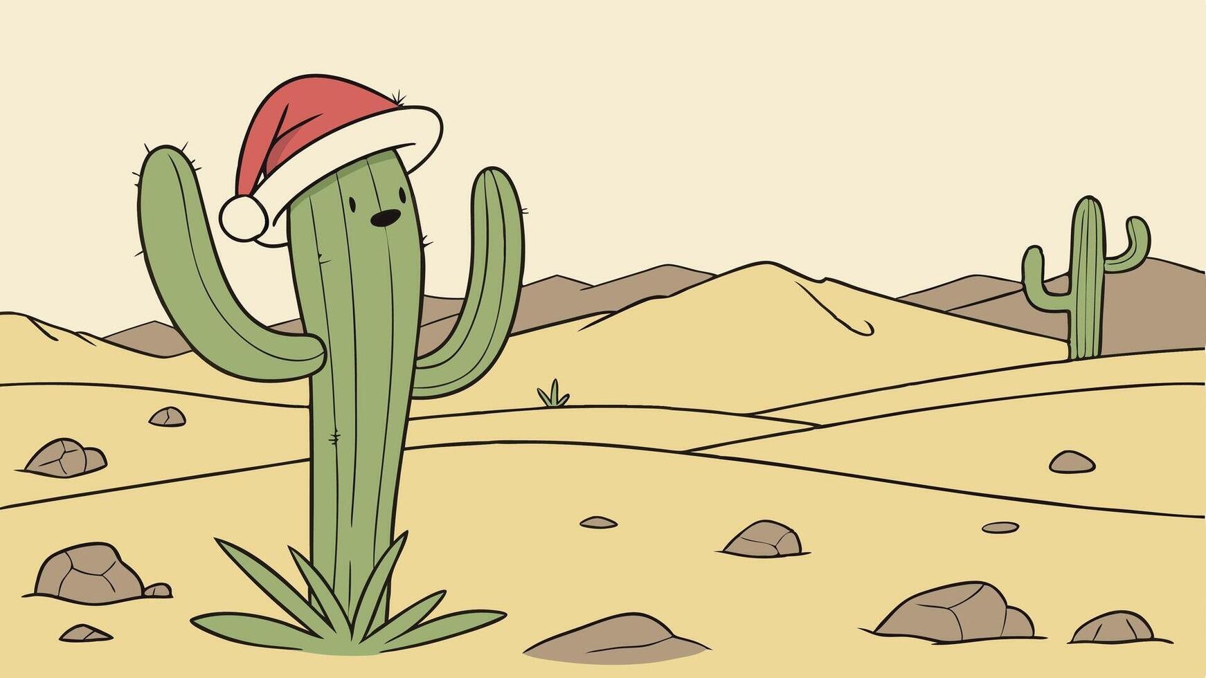 Cactus with santa hat in the desert. illustration generated by AI vector