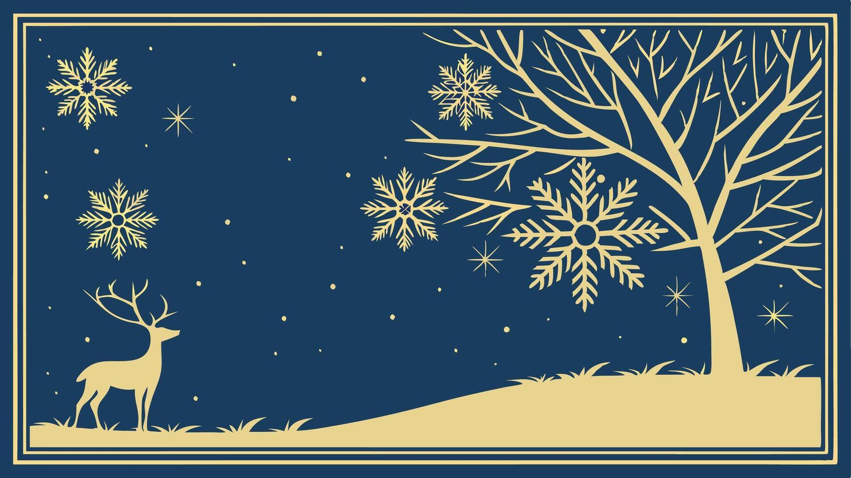 Copy space blue Christmas background with golden snowflakes on frame vector