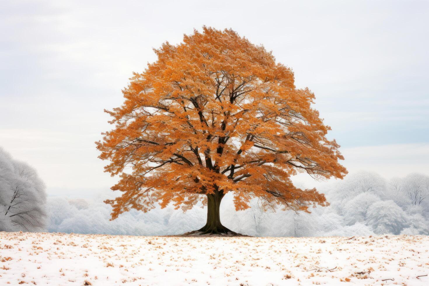 Vibrant Autumn Tree in Snowy Landscape photo