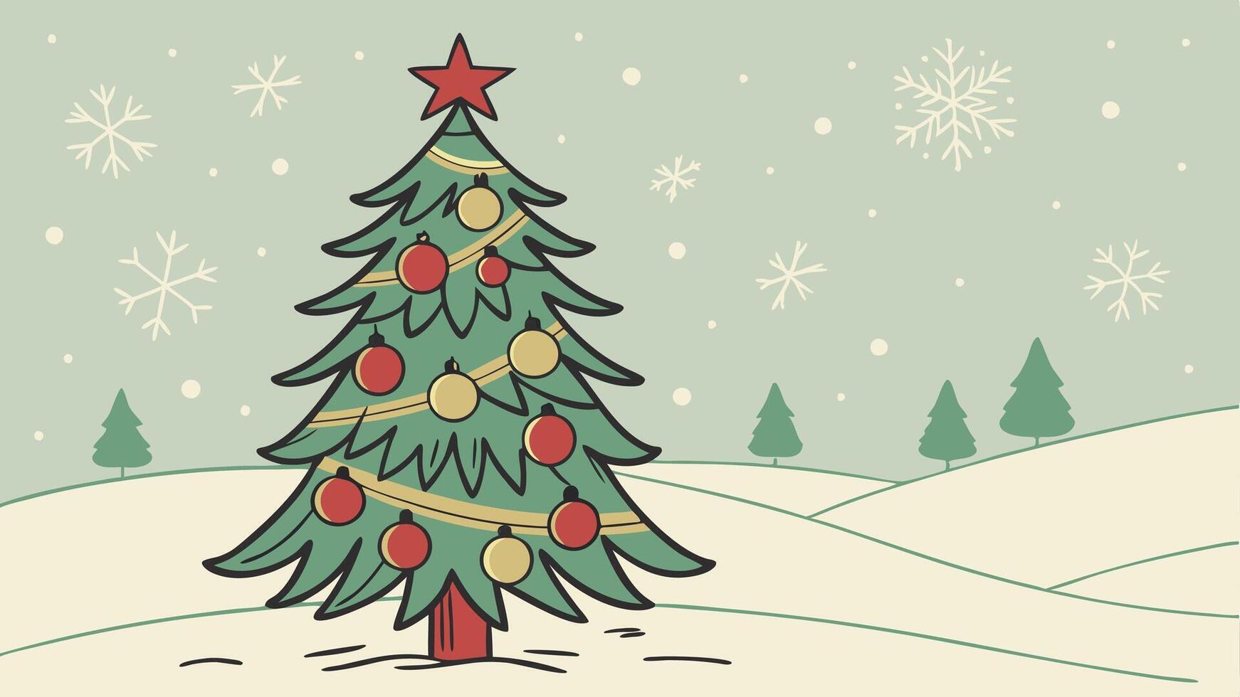 Christmas tree background with christmas lights and snowflakes. New year holiday background vector
