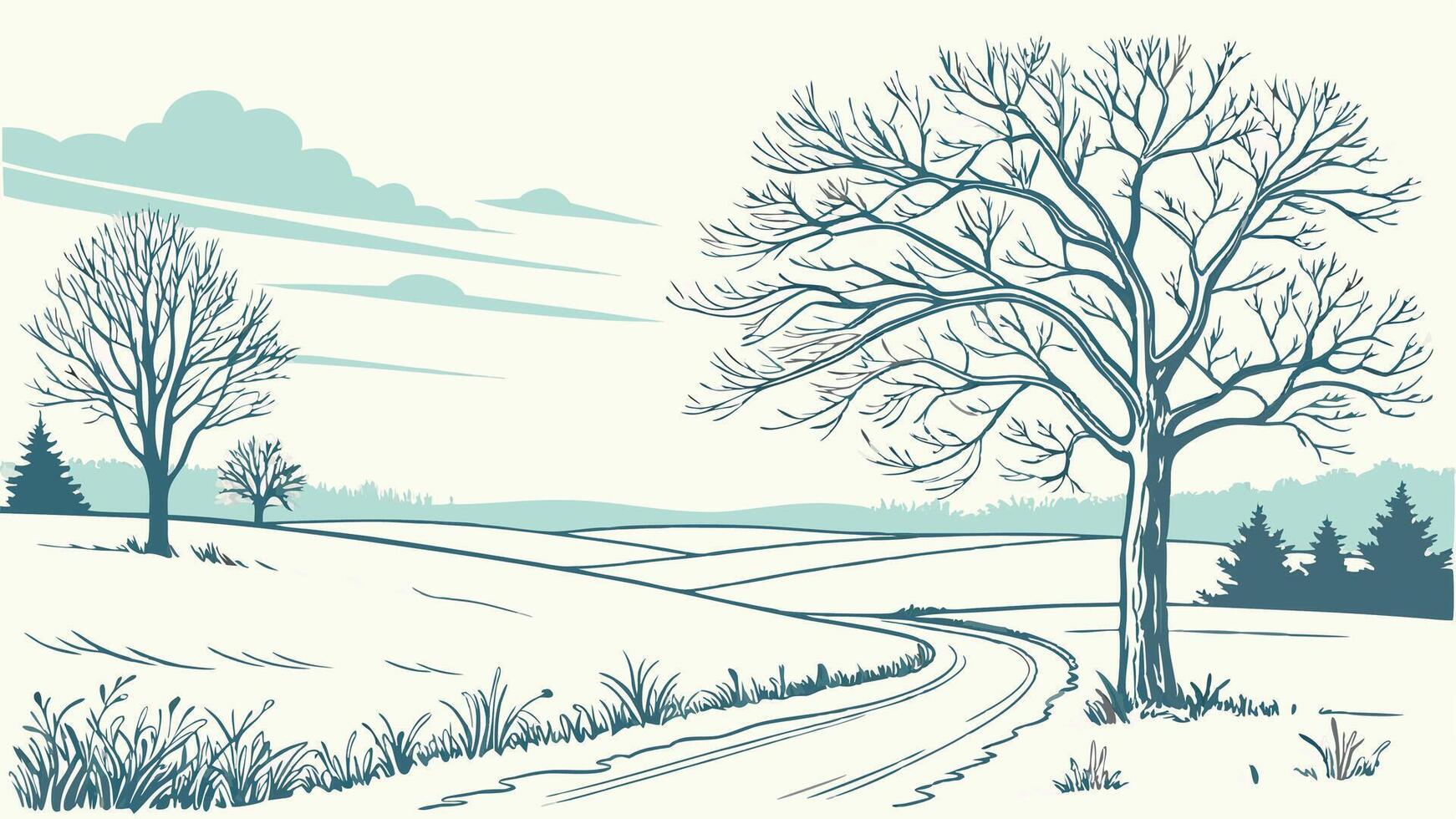 Minimalistic winter panoramic landscape with Copy space. illustration watercolor style. vector