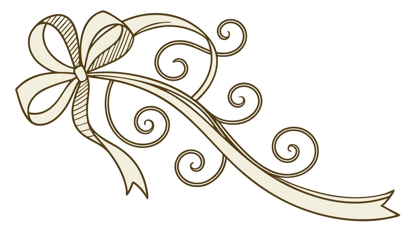 A curly gold ribbon for Christmas and birthday present banner isolated against a white background - vector