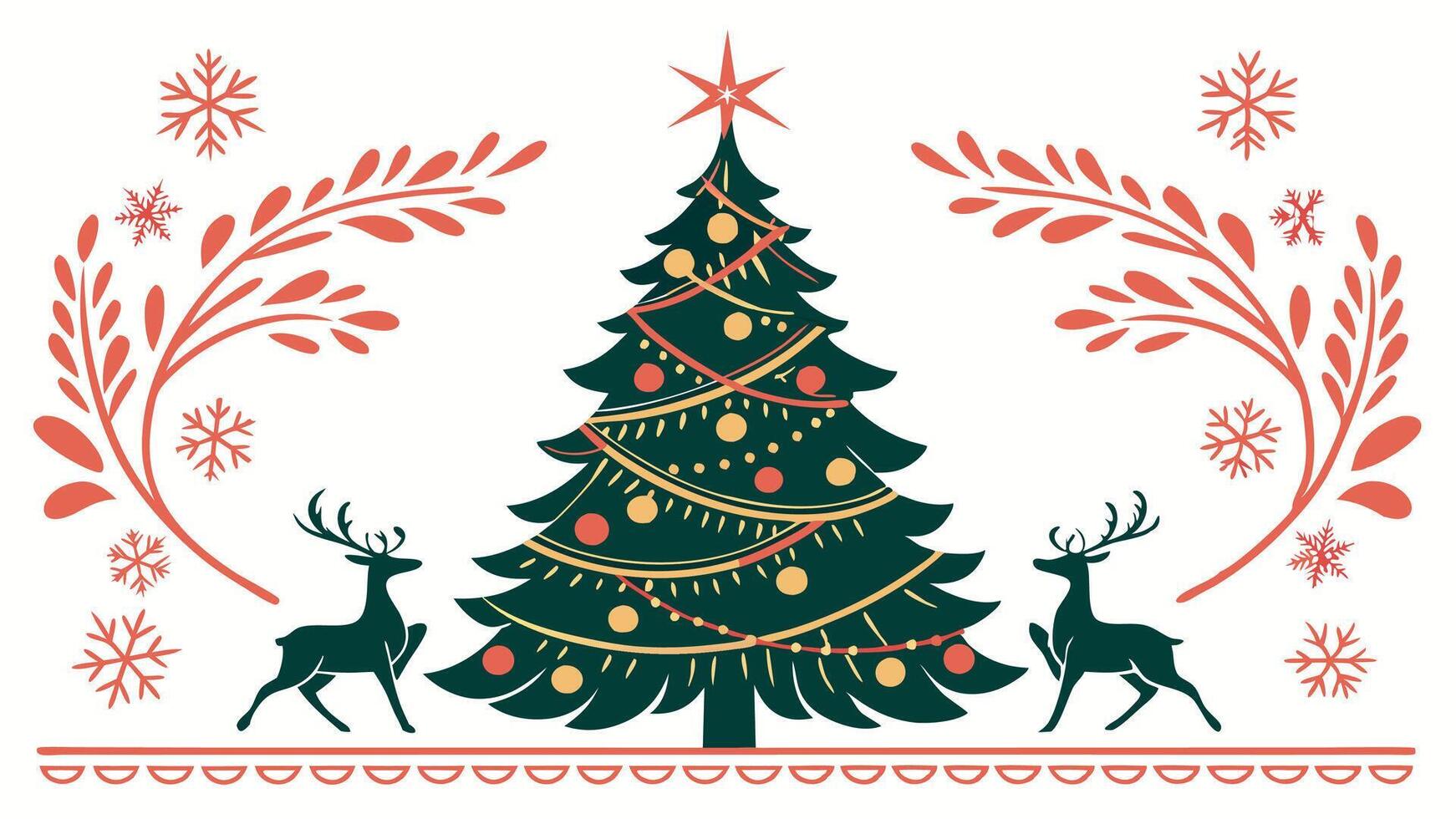 Decorated christmas tree surrounded by festive border on a white background. vector