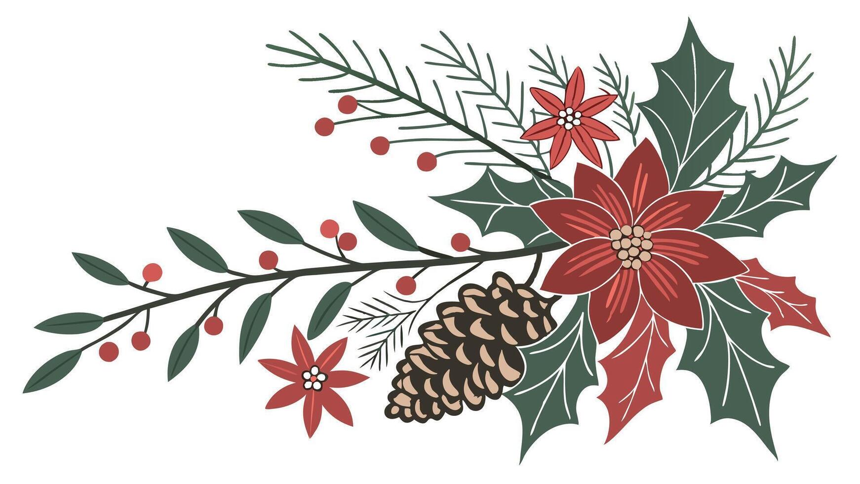 Christmas floral bouquet with copy space and plain background vector