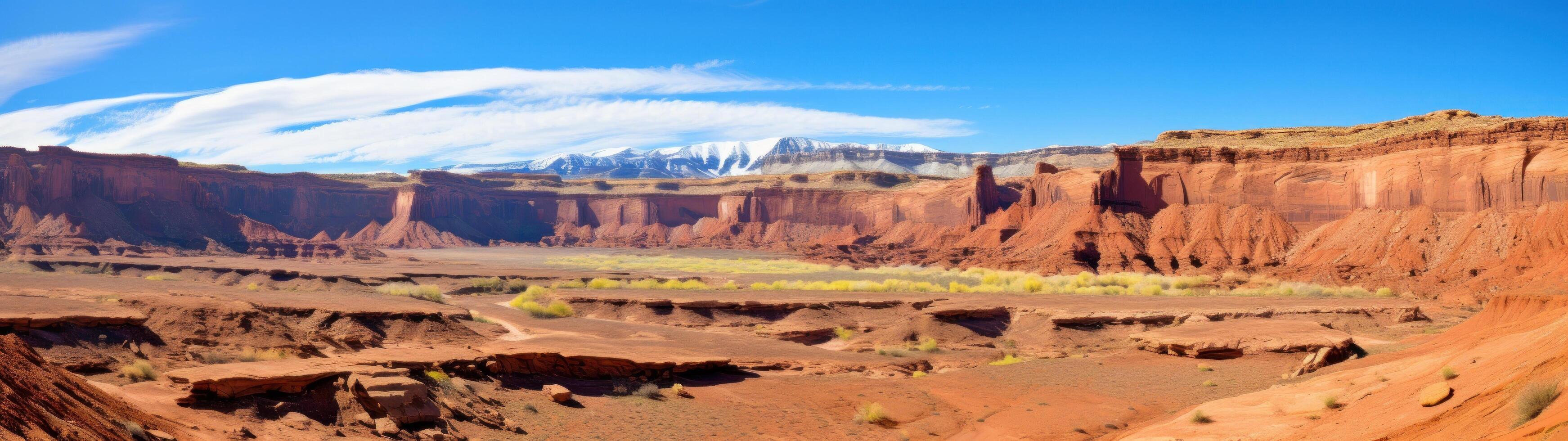 Majestic desert landscape with towering rock formations photo