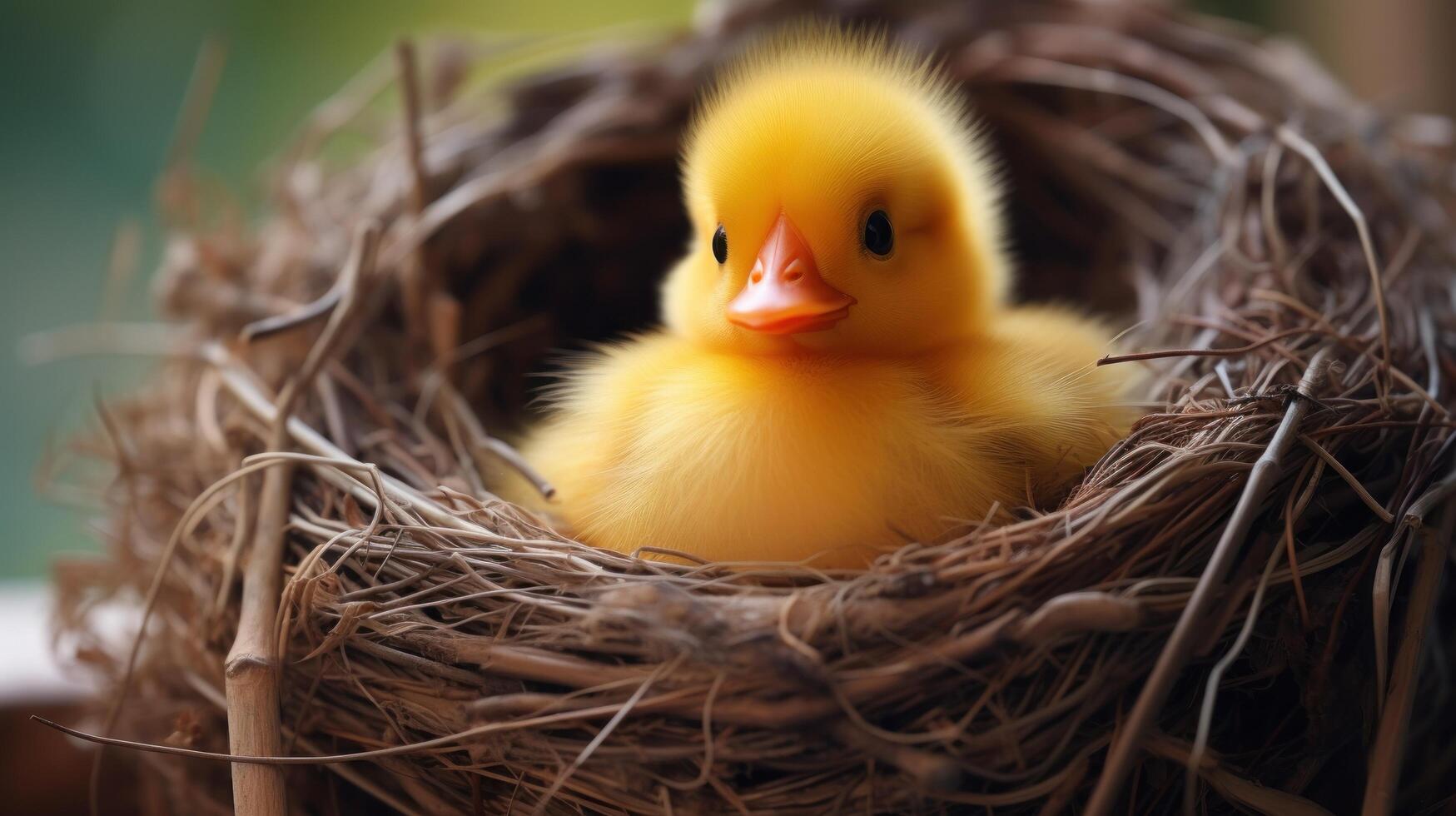 Cute baby duckling in nest photo