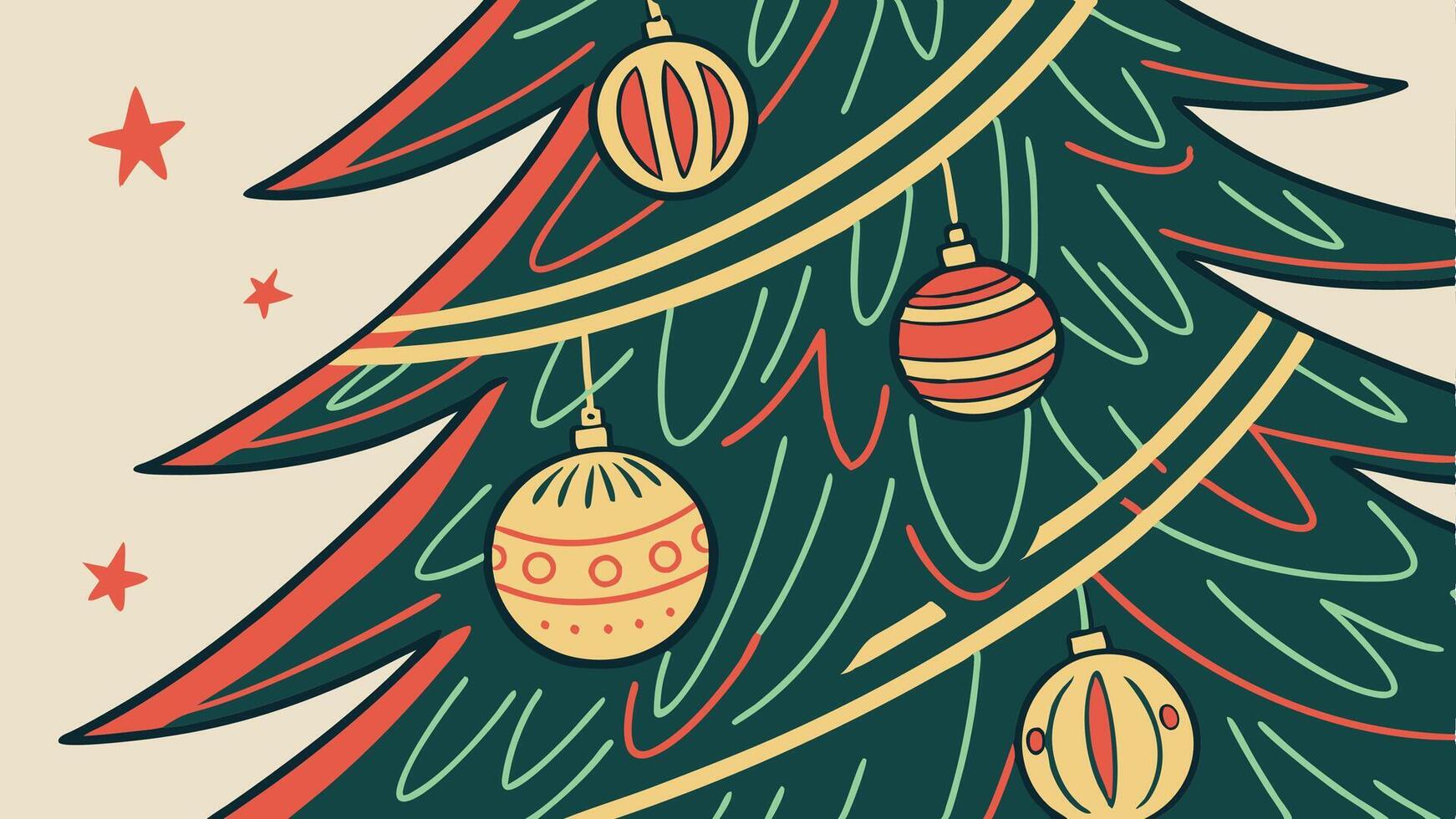 A close up of a christmas tree with ornaments hanging from it. vector