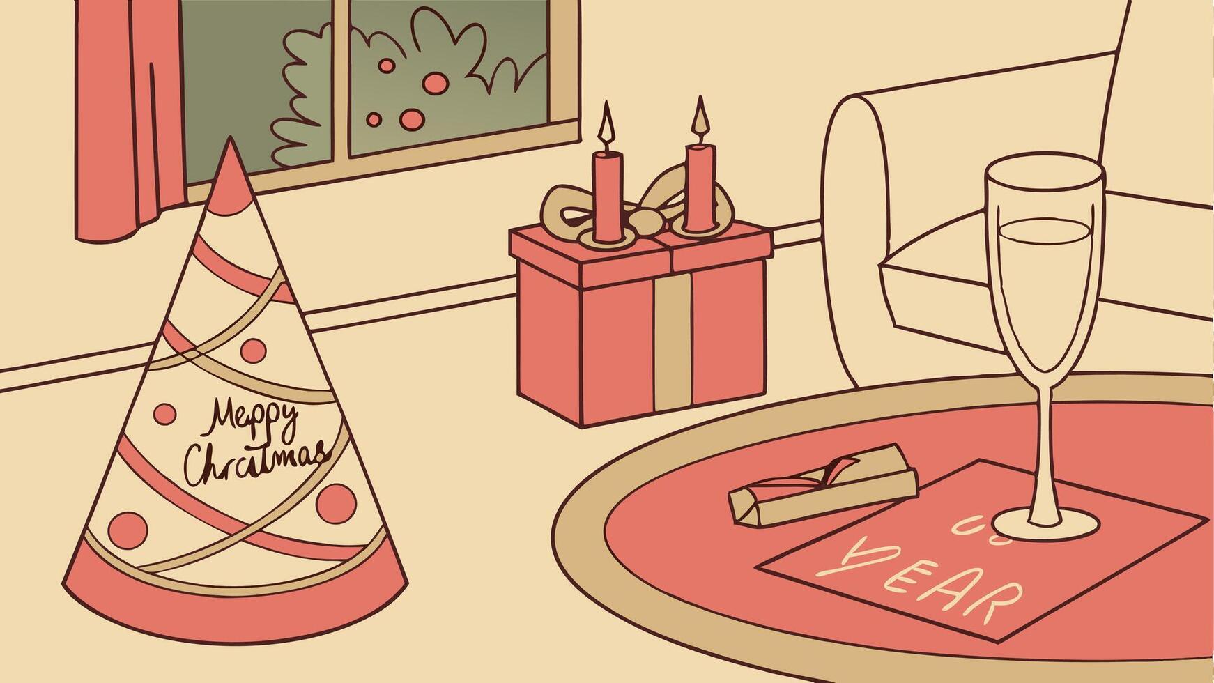 Champagne or sparkling wine in a festive atmosphere. Merry christmas and happy new year concept vector