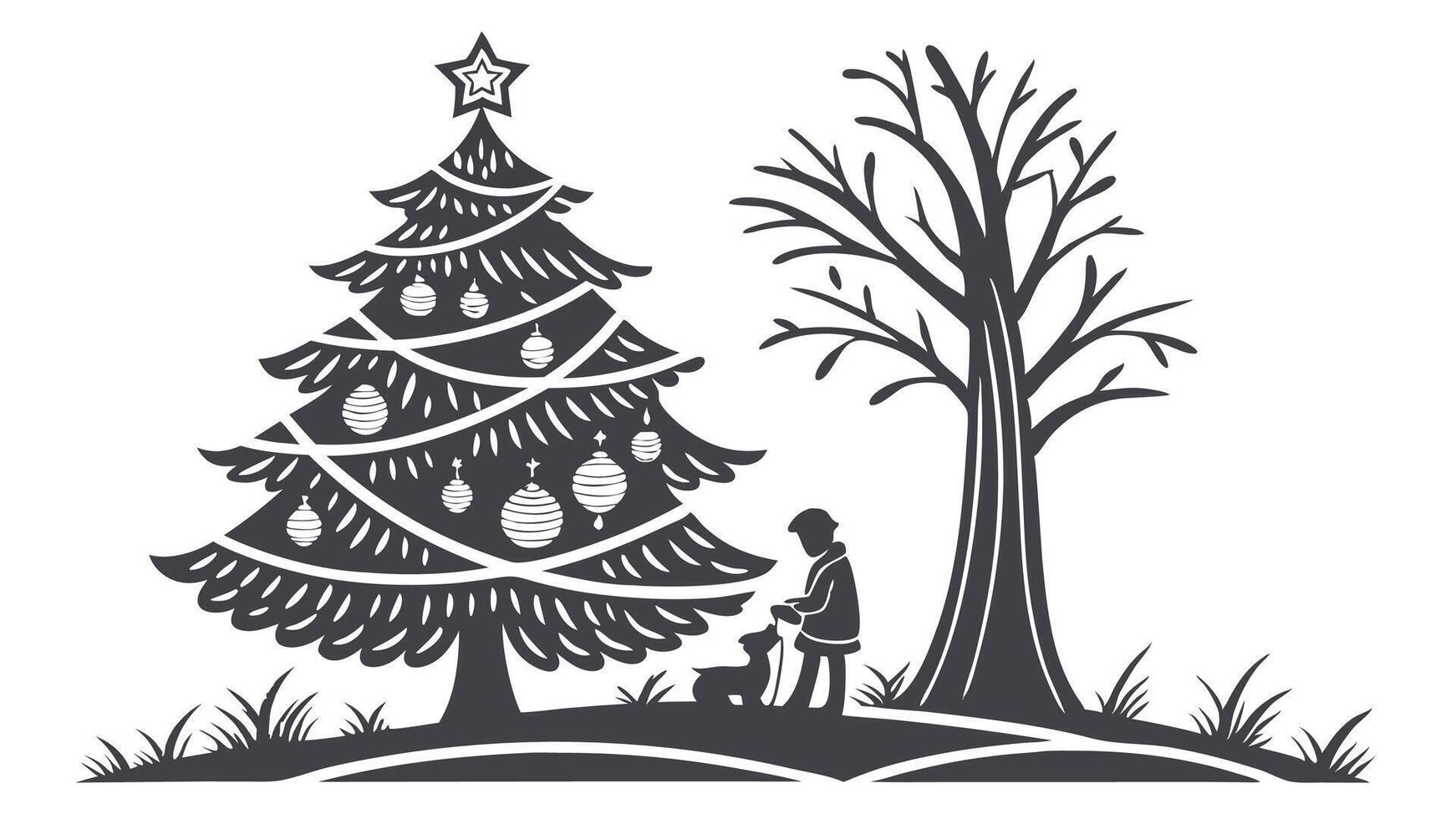 Decorative christmas tree as 3d paper cut craft illustration vector