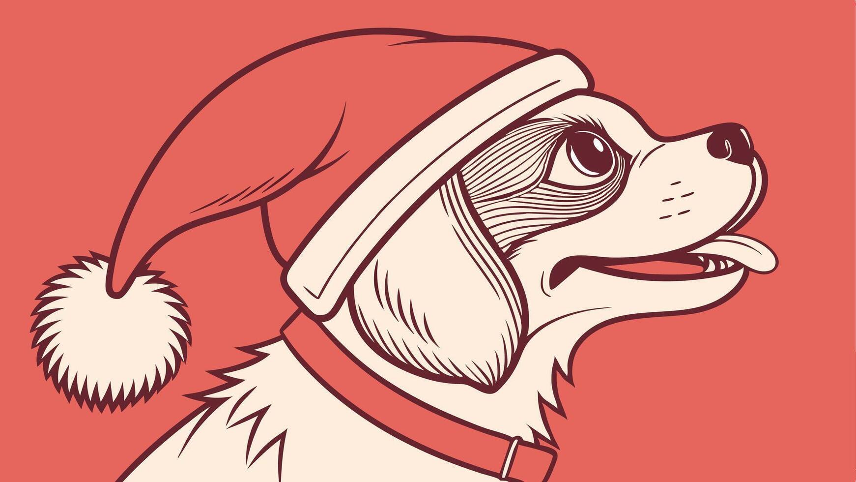 Dog with santa claus hat isolated on red background. little dog with red hat. vector