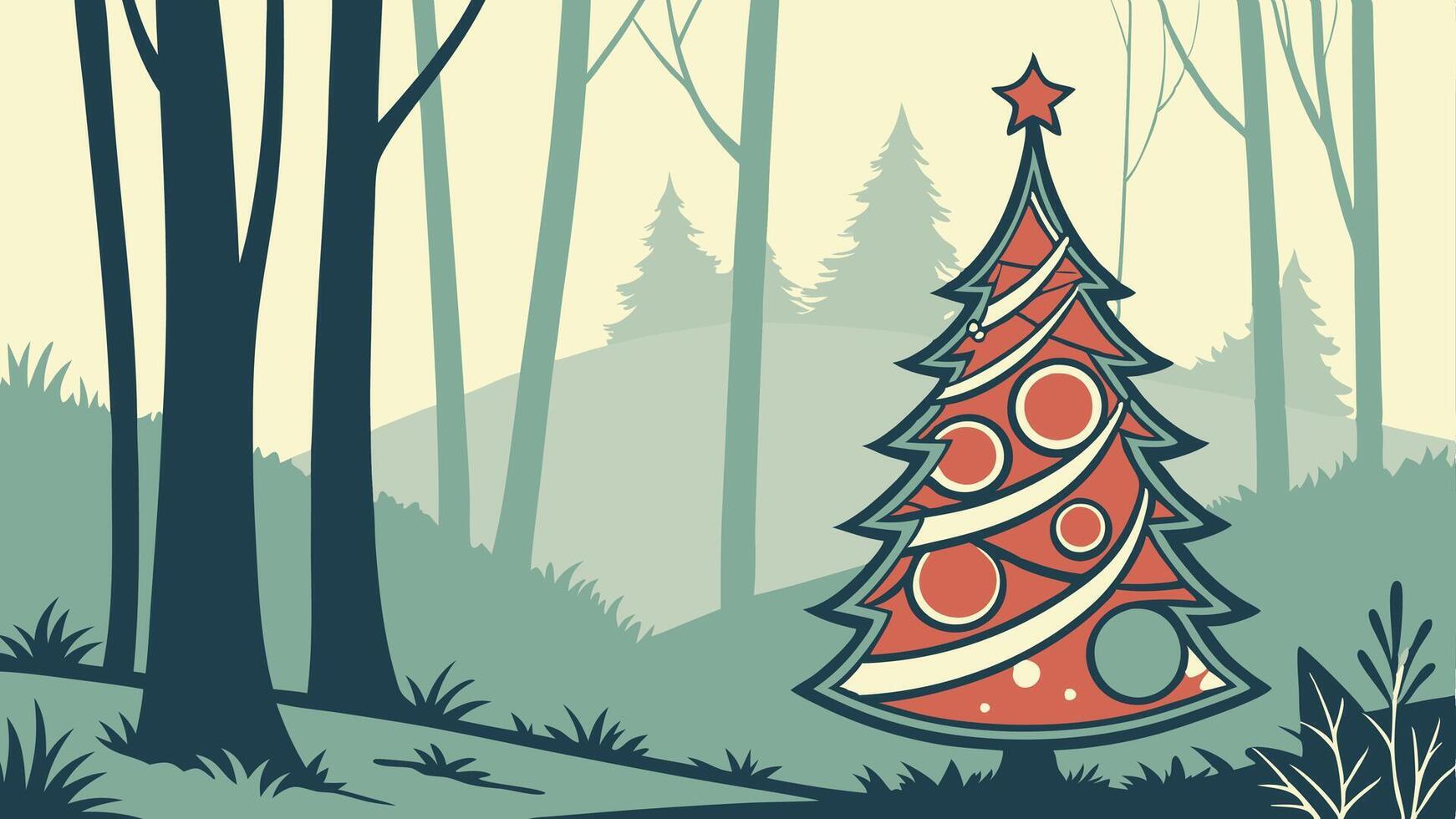 Abstract christmas tree in forest illustration for christmas. vector