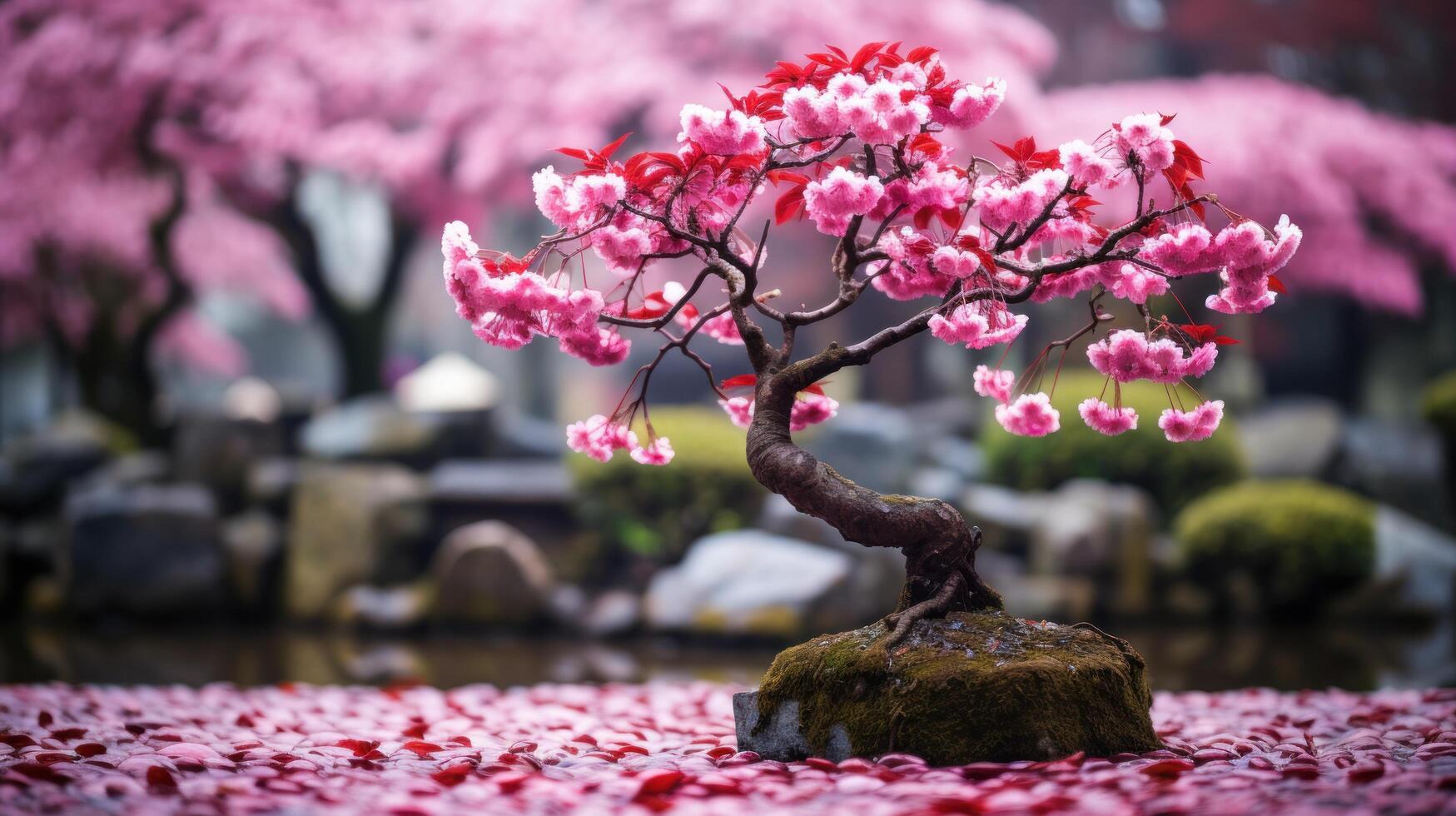 Vibrant Cherry Blossom Tree in Serene Garden photo