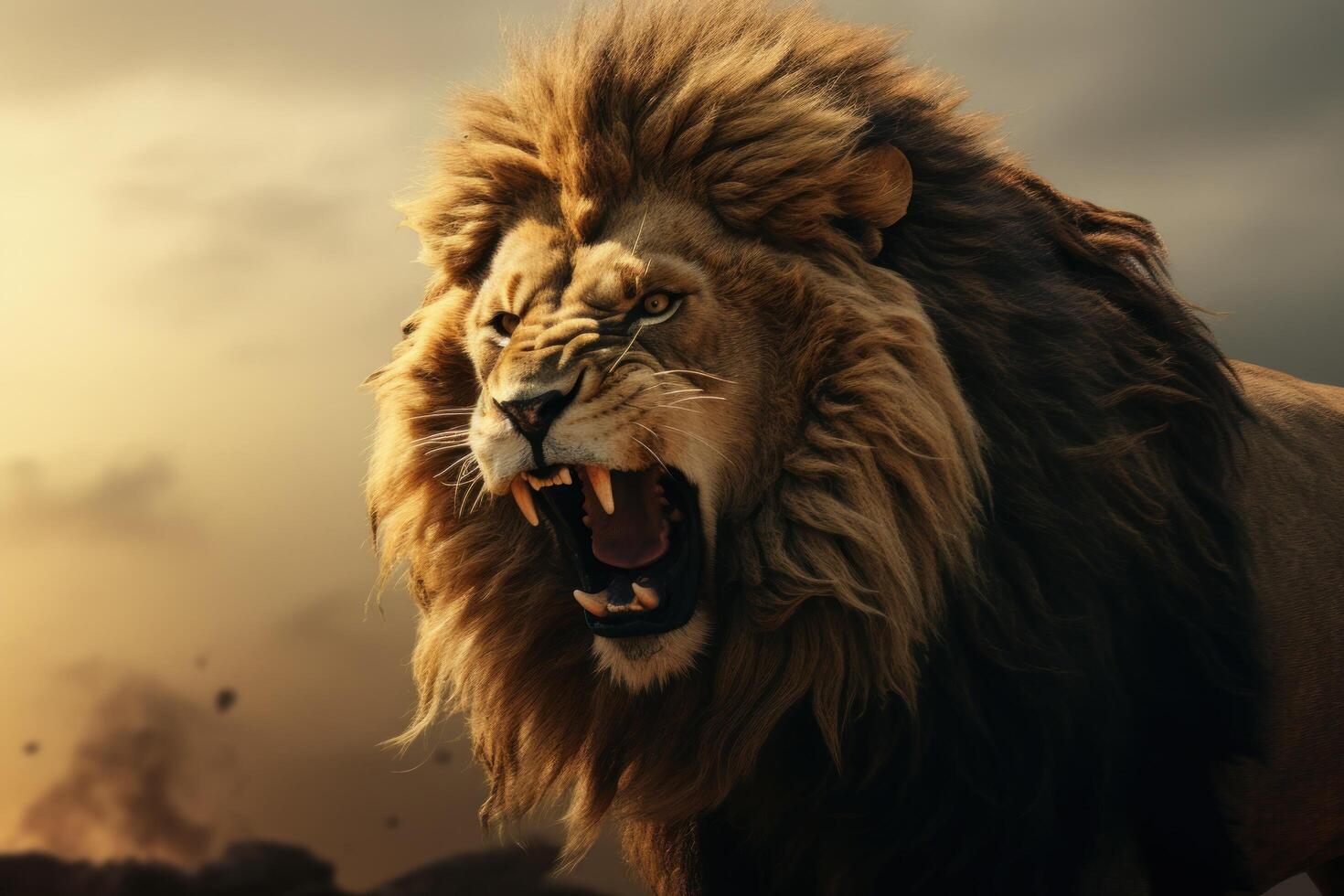 Majestic lion roaring in the wild photo