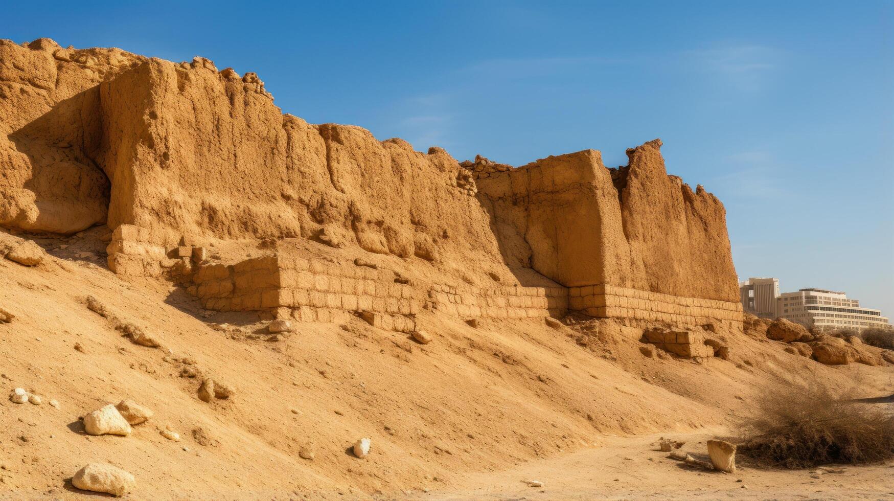 Rugged desert landscape with rocky cliffs photo