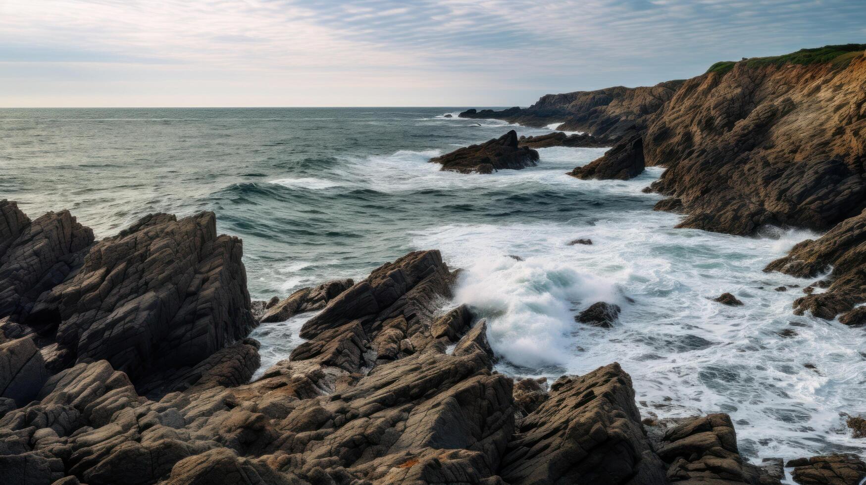 Rugged Coastal Landscape with Crashing Waves photo