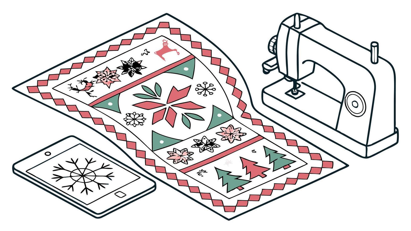 Needlework Quilted Christmas design created with technology vector