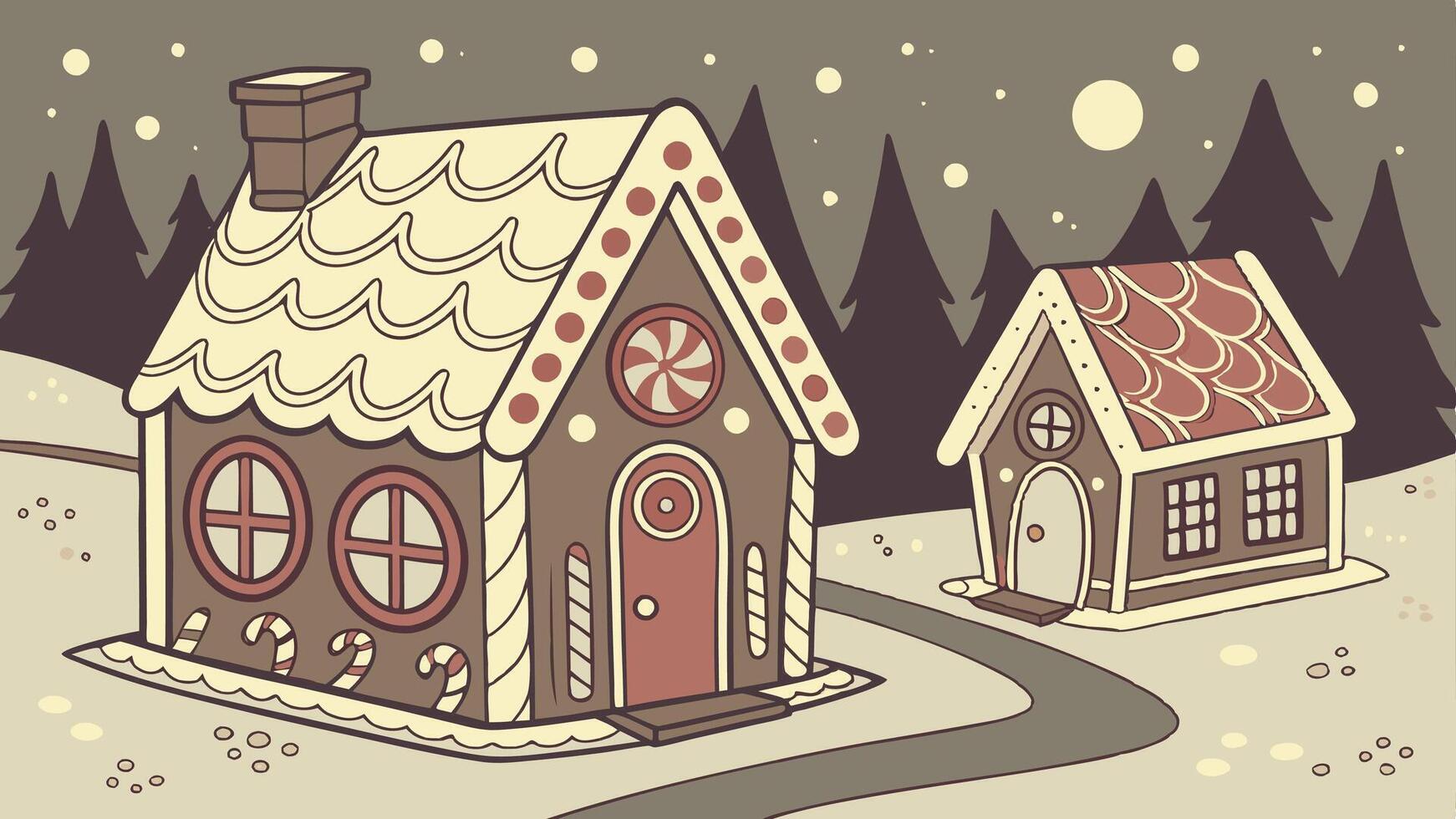 Gingerbread houses with bokeh lights warm christmas scene. made with vector
