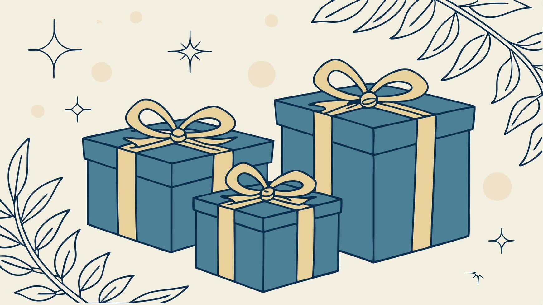 Blue Christmas gift boxes with gold bow on blue defocused holiday background vector